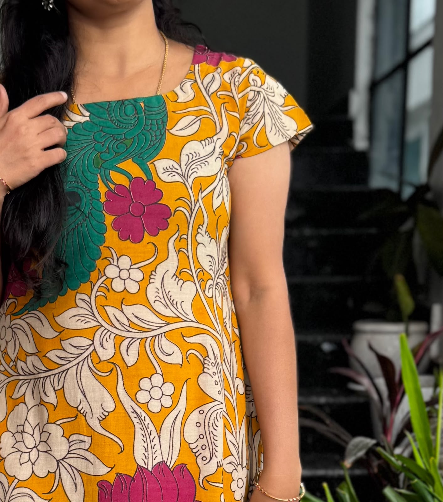 Mustard Yellow Kalamkari Frock (Maxi)