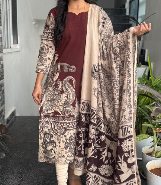 Brown Kalamkari 2-Piece Kurti Set