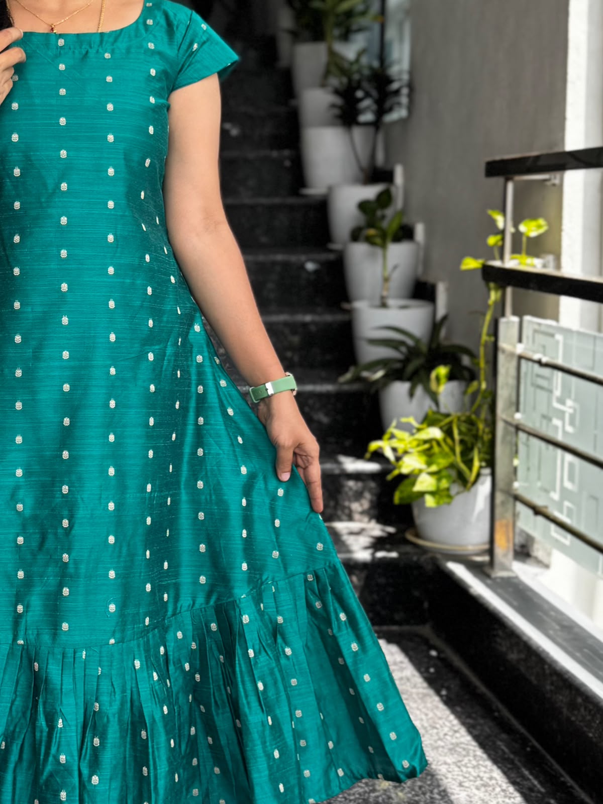 Teal Raw Silk Frock