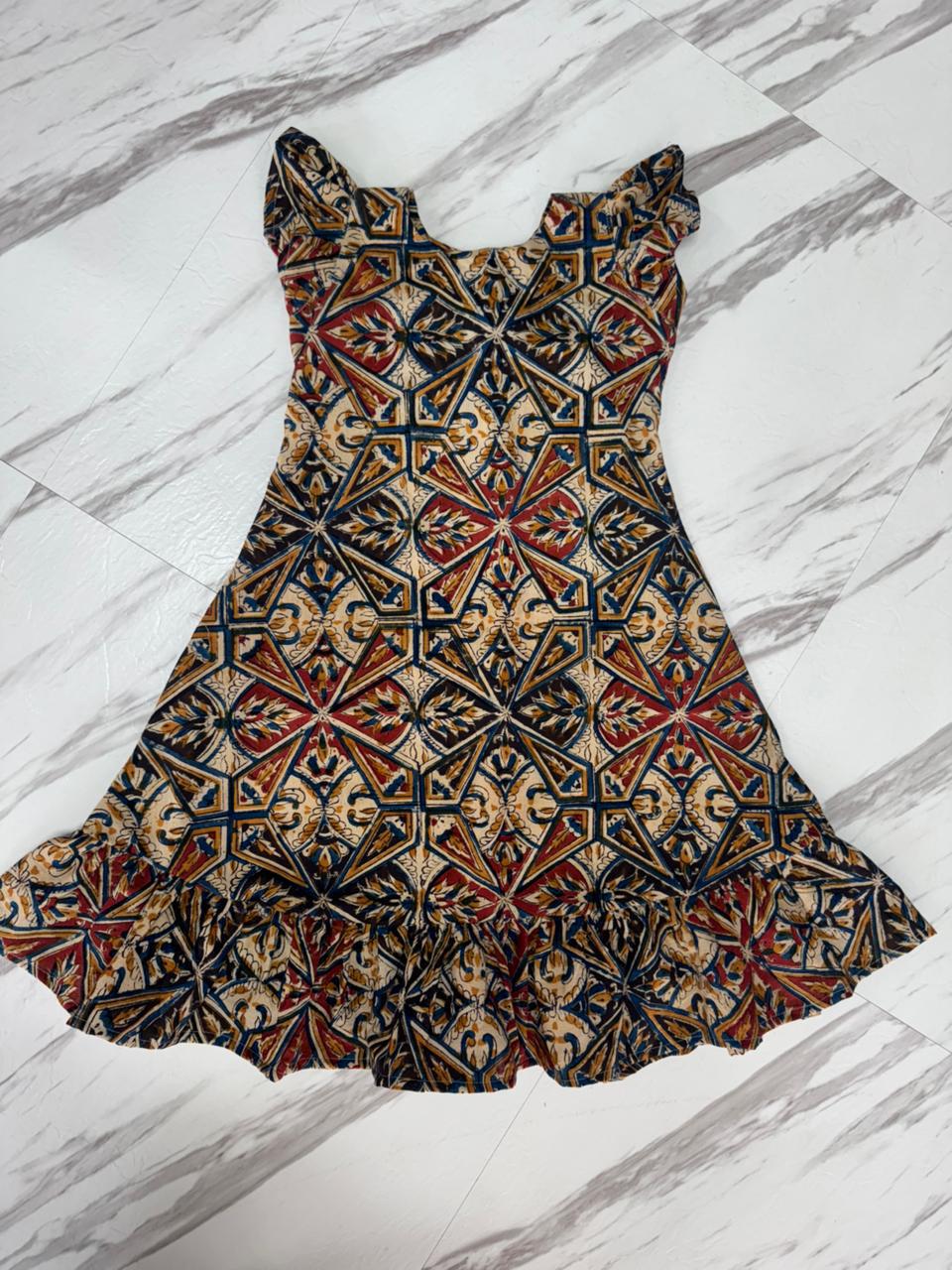 Beige Multicolour Cotton Kalamkari Block Print Kids Wear