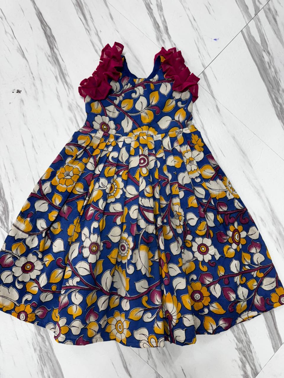 Navy Blue Kalamkari Screen Print Cotton Kids Wear