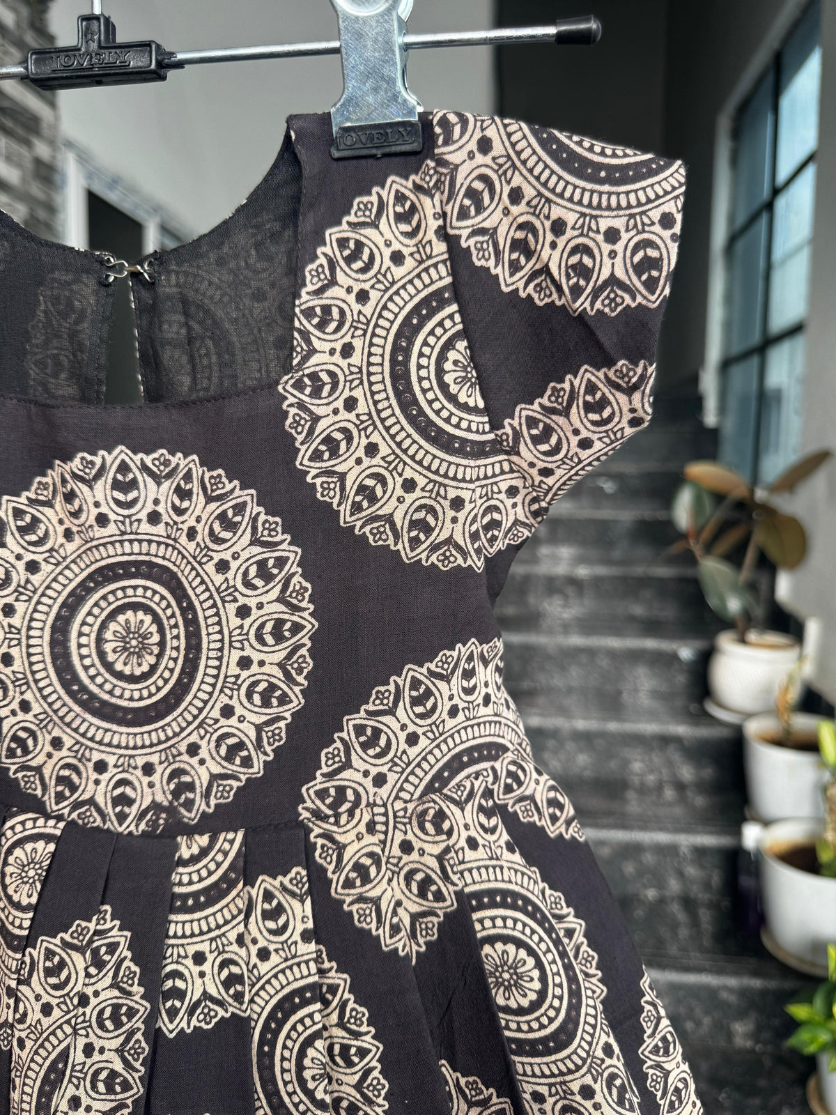 Black & Cream Mandala Print Kalamkari Cotton Kids Wear