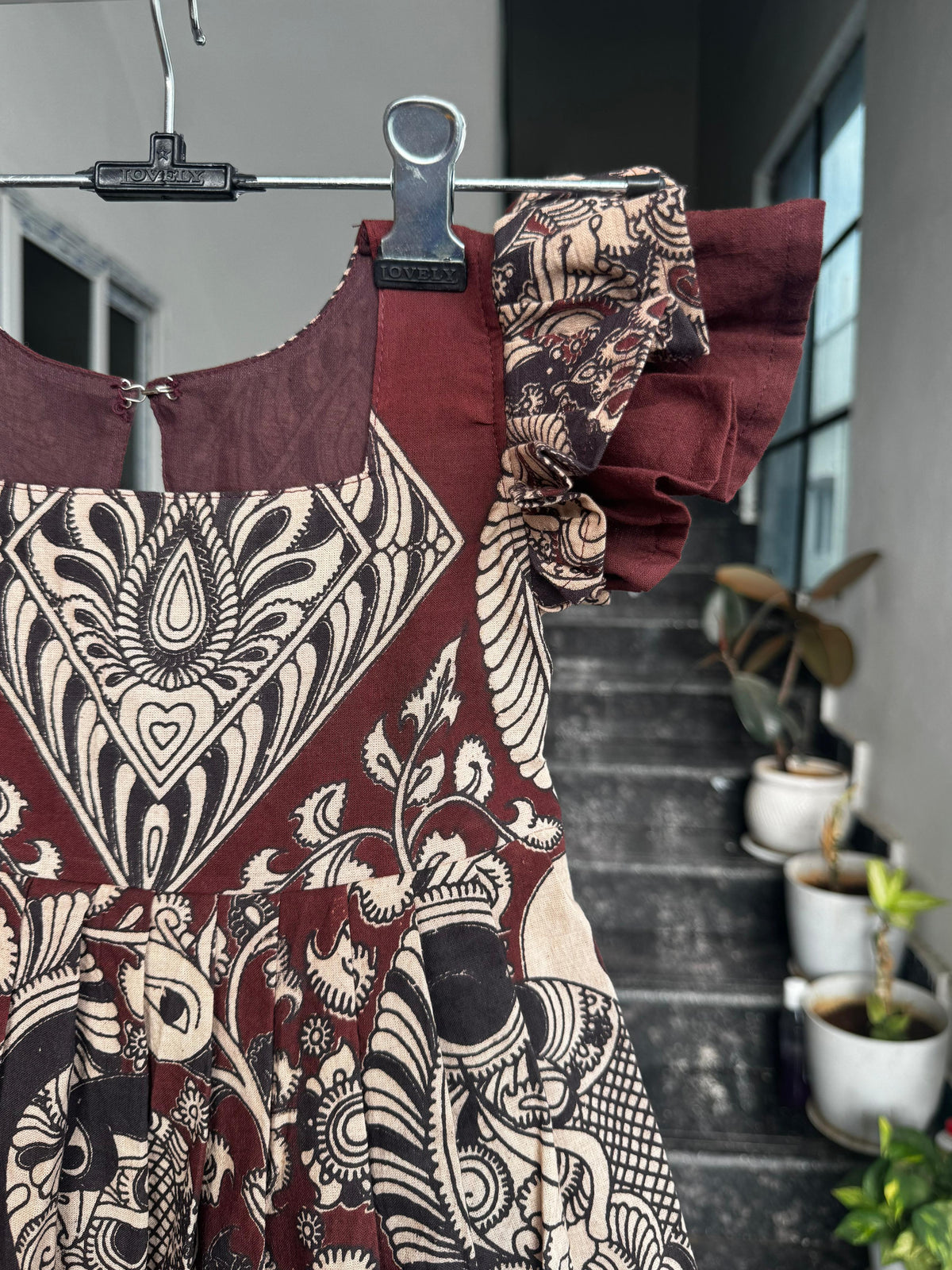 Maroon & Black Kalamkari Cotton Kids Wear