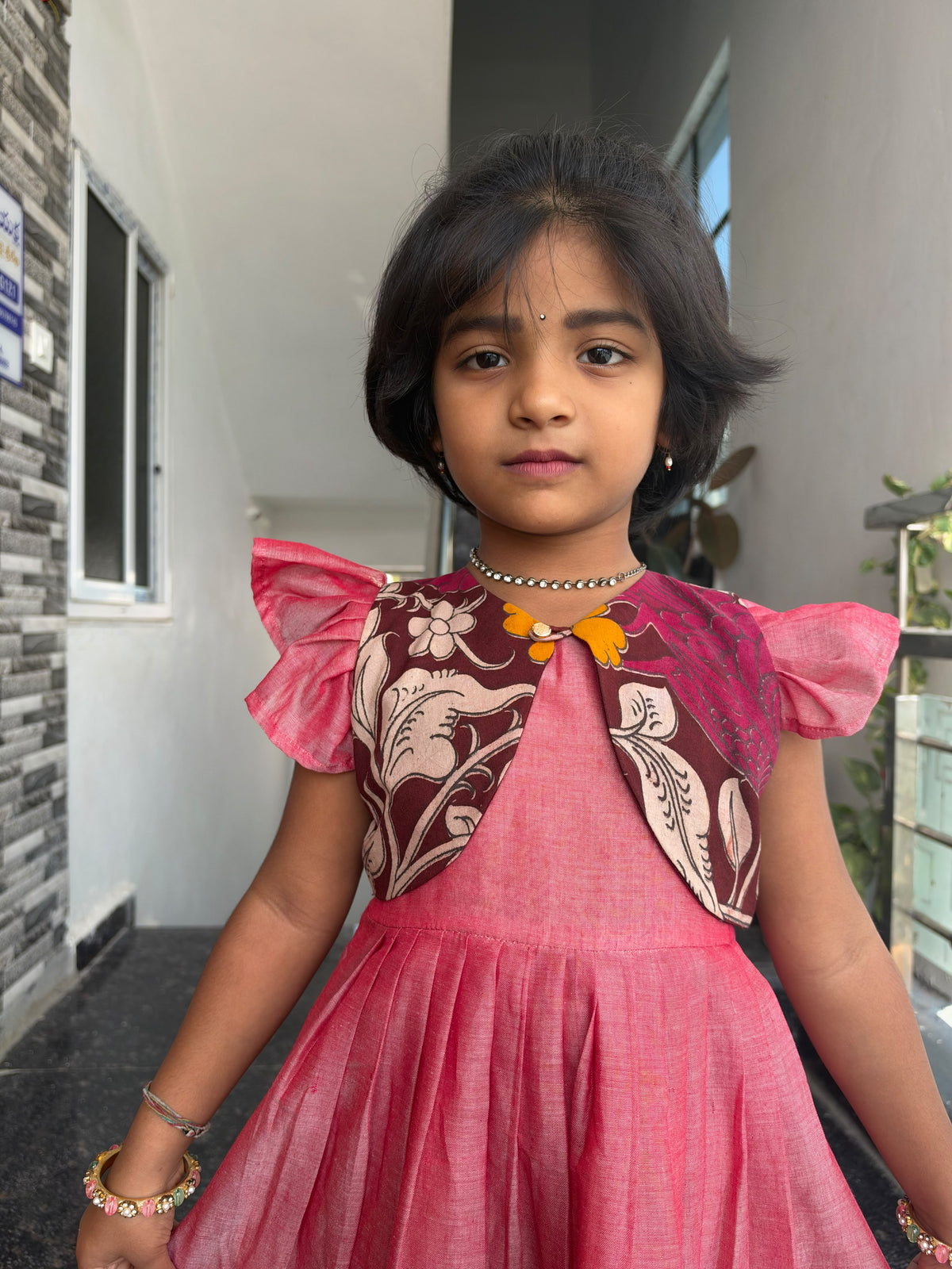 Pink Narayanpet Kids Wear with Separate Waistcoat
