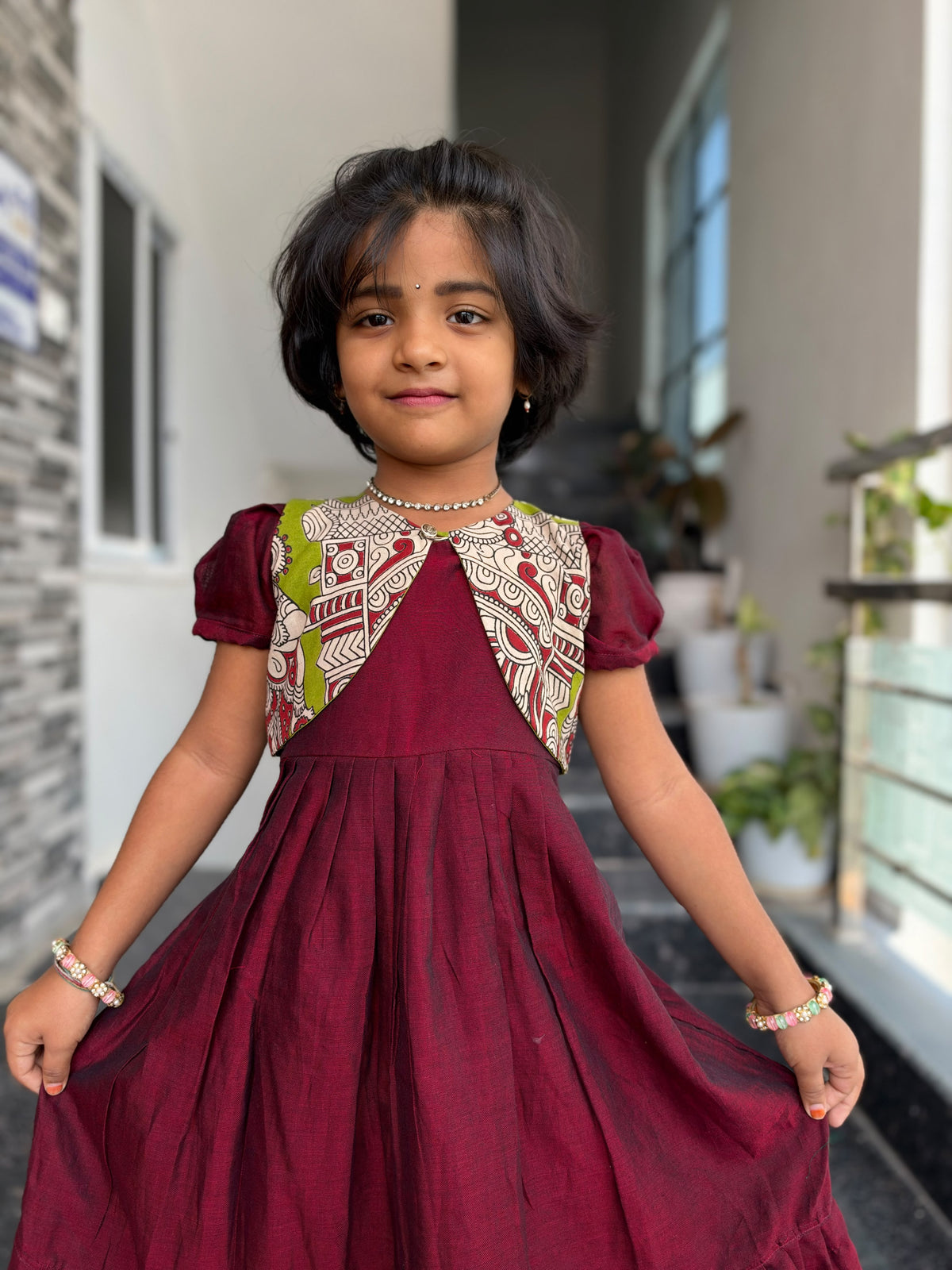Maroon Narayanpet Kids Wear with Separate Waistcoat