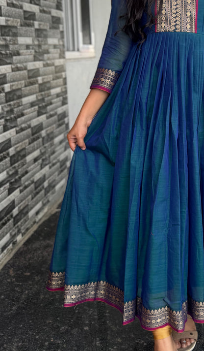 Teal Blue Narayanpet Mercerised Cotton Anarkali 2-Piece Set