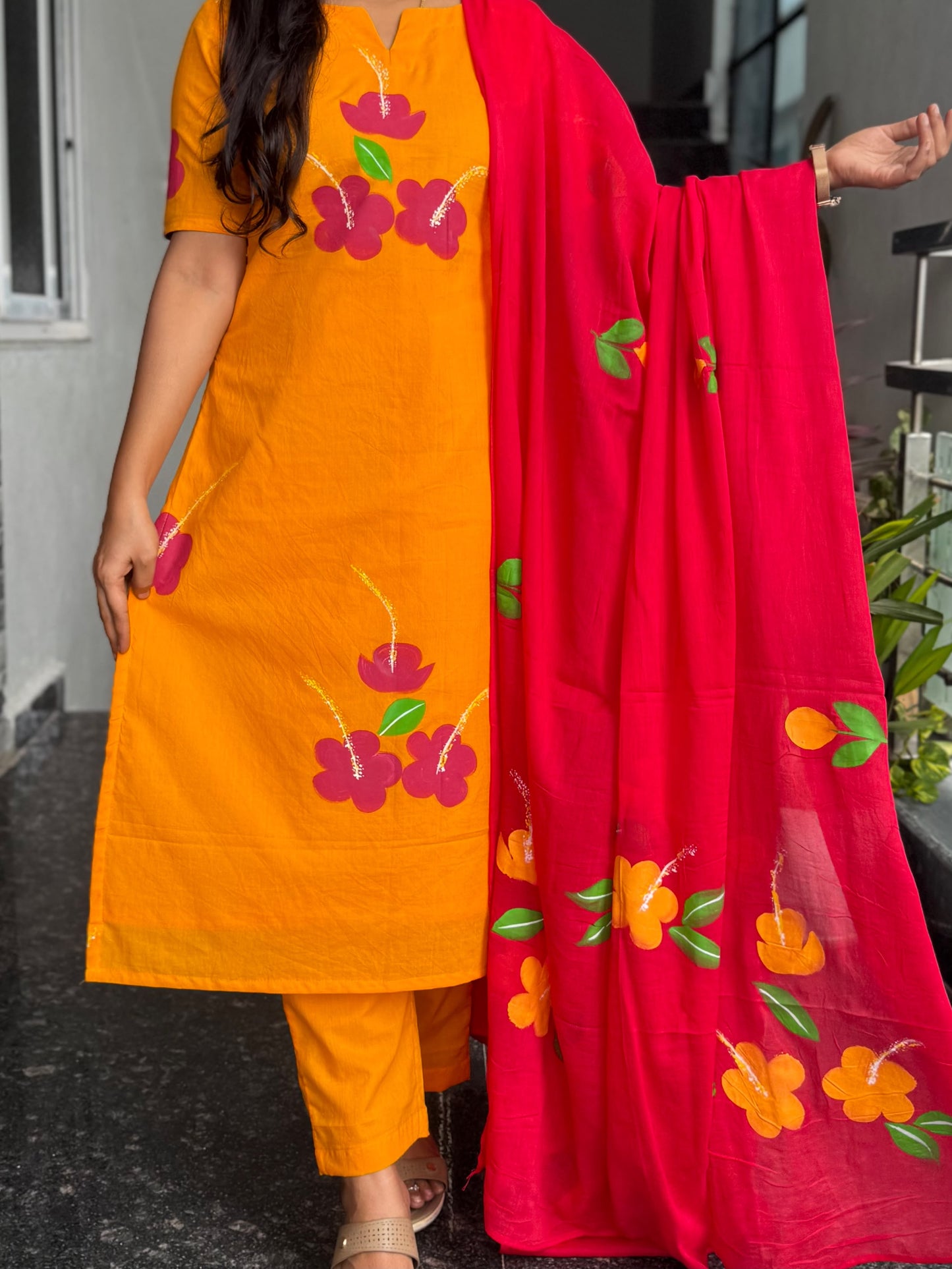 Mustard Yellow Bagru Hand-Printed Mul Cotton 3-Piece Set