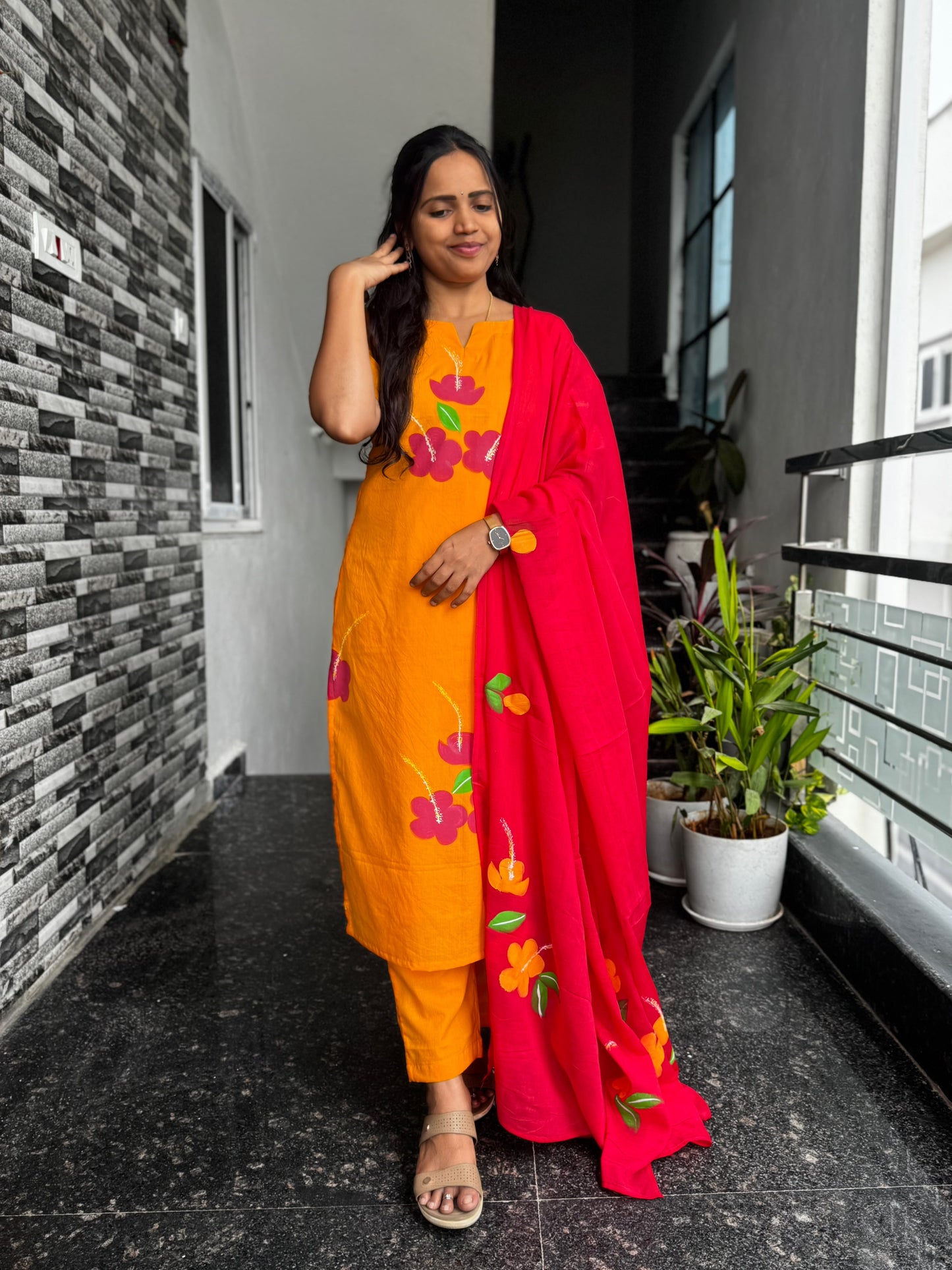Mustard Yellow Bagru Hand-Printed Mul Cotton 3-Piece Set