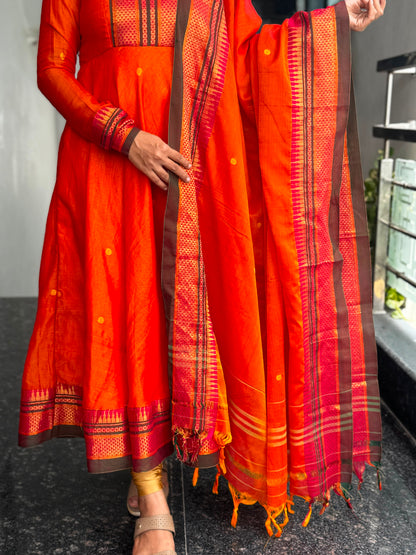Orange Narayanpet Anarkali 2-Piece Set