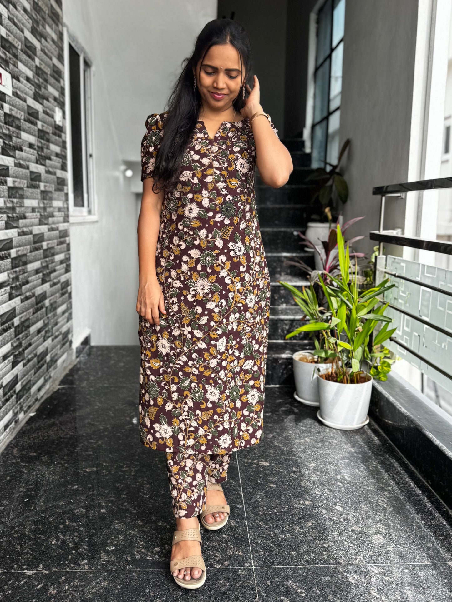 Brown Kalamkari Screen Print Cotton Co-ord Set