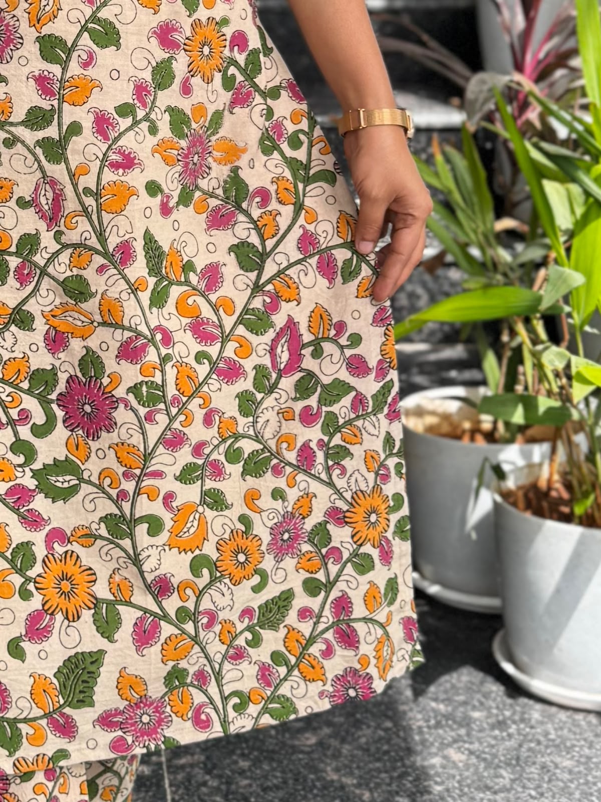 Cream Kalamkari Screen Print Cotton Co-ord Set