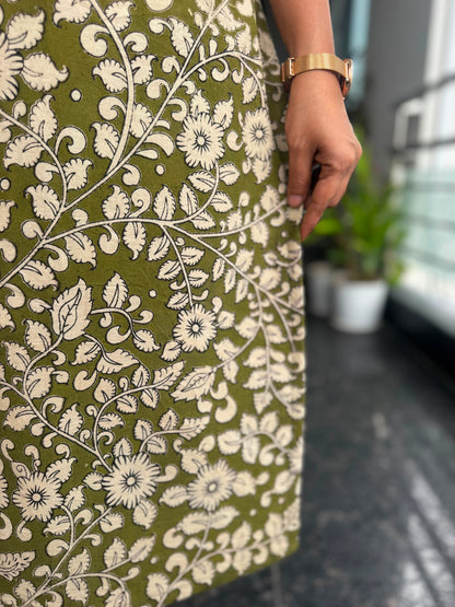 Olive Green Kalamkari Screen Print Cotton Co-ord Set