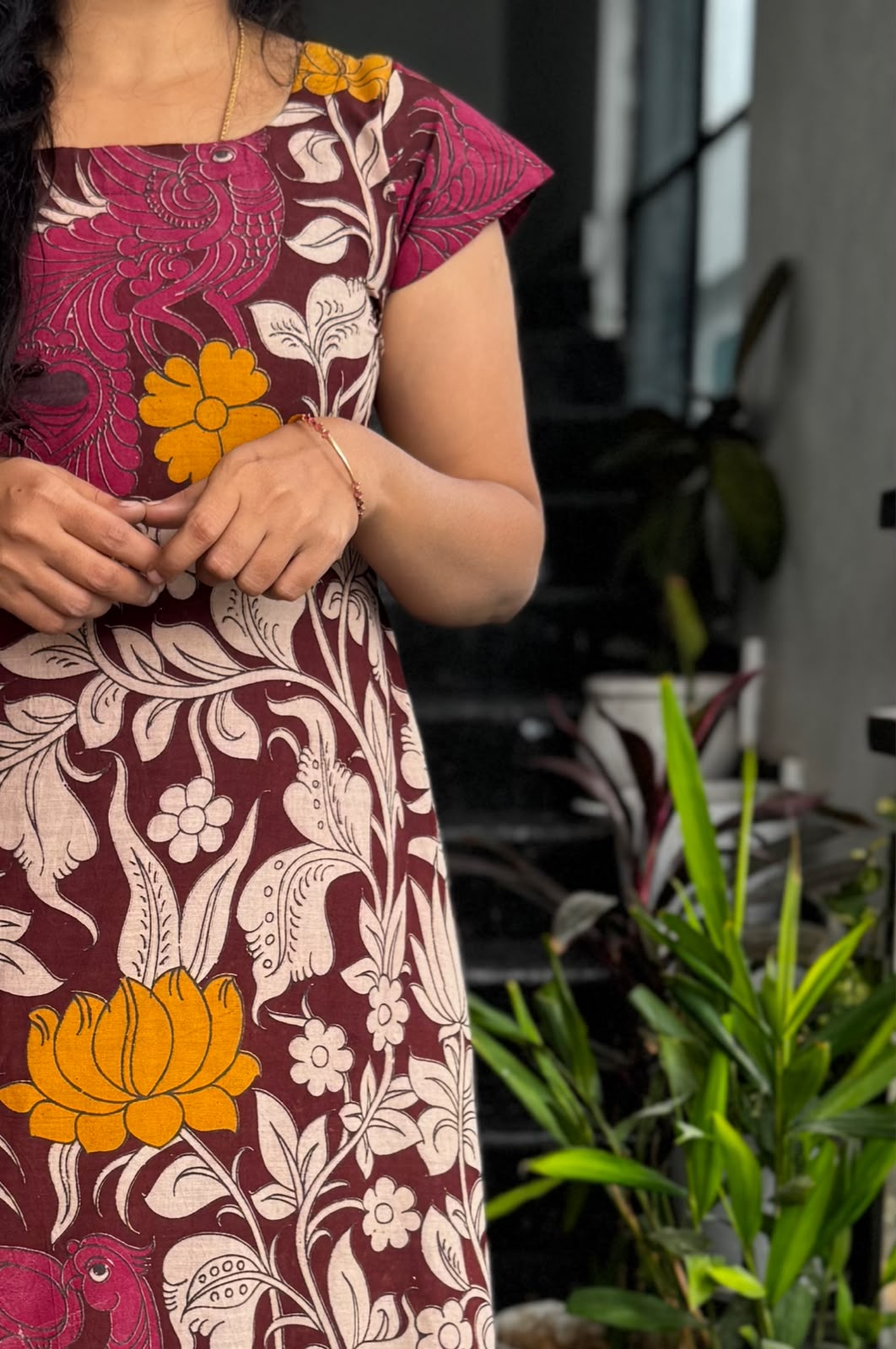 Magenta pink Kalamkari A-Line Frock (Maxi)