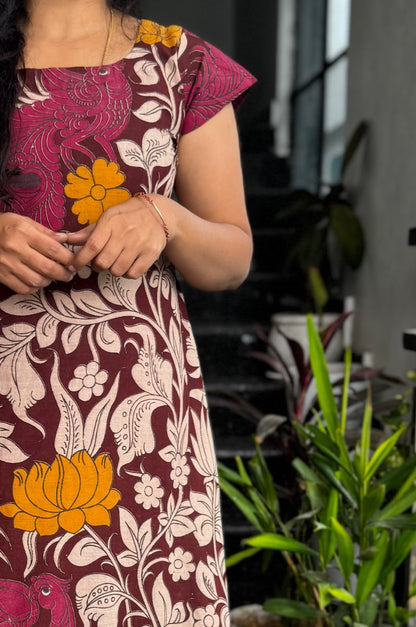 Magenta pink Kalamkari A-Line Frock (Maxi)