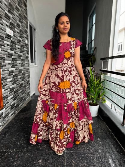 Magenta pink Kalamkari A-Line Frock (Maxi)