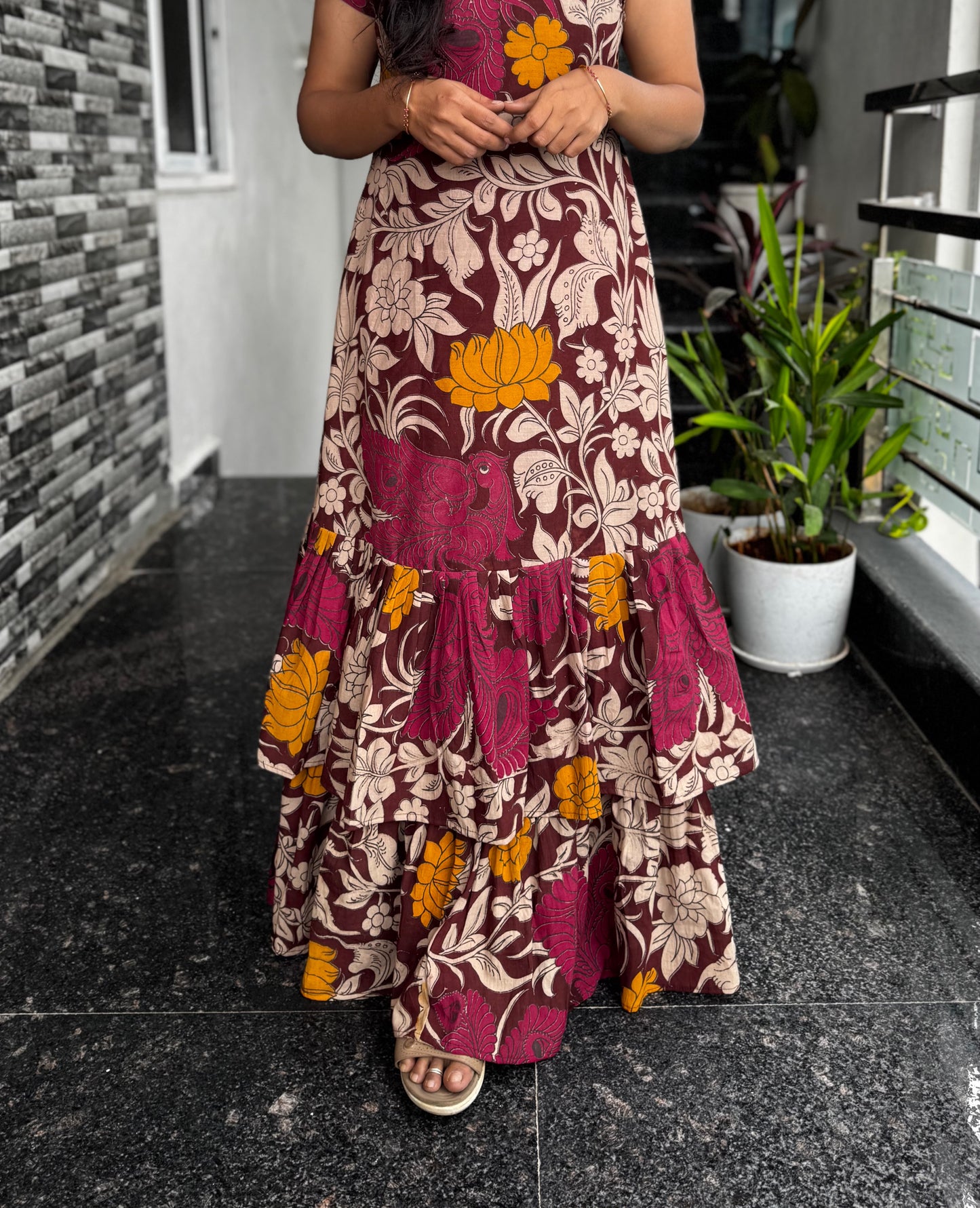Magenta pink Kalamkari A-Line Frock (Maxi)