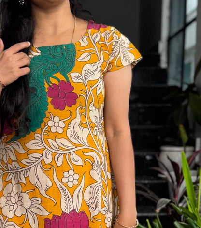 Mustard Yellow Kalamkari Frock (Maxi)