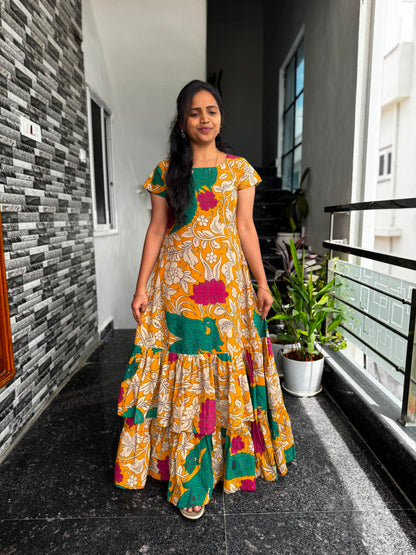 Mustard Yellow Kalamkari Frock (Maxi)
