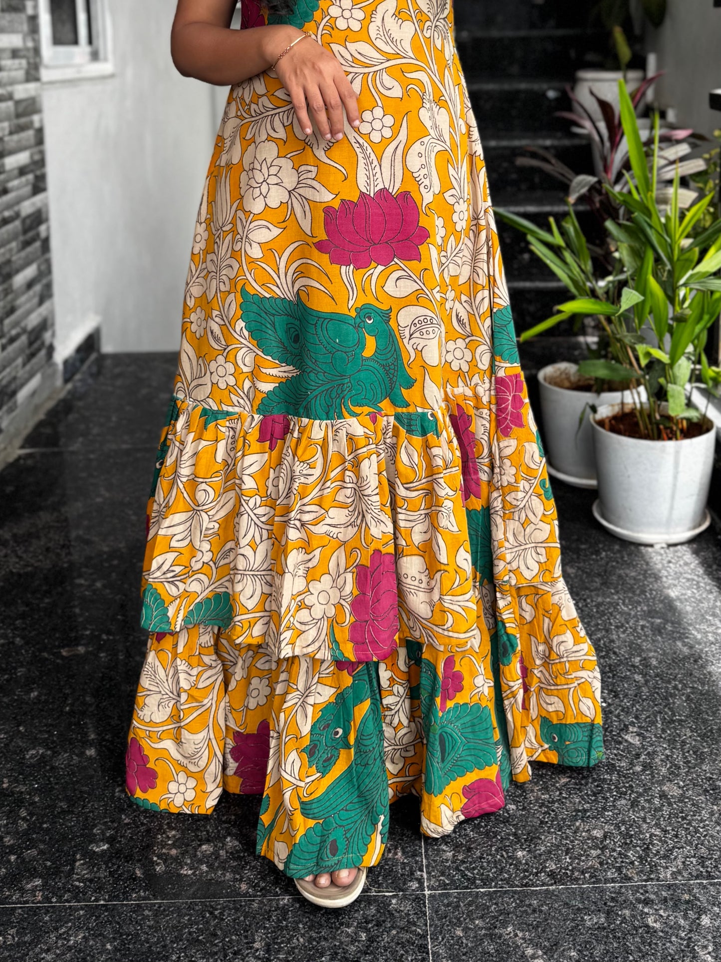 Mustard Yellow Kalamkari Frock (Maxi)