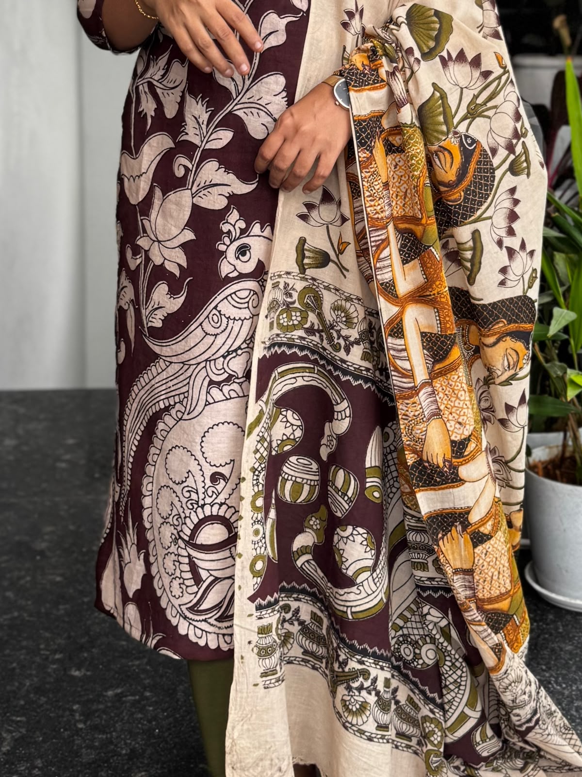 Dark Brown Kalamkari 2-Piece Set