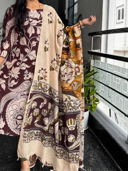 Dark Brown Kalamkari 2-Piece Set
