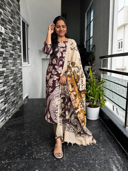 Dark Brown Kalamkari 2-Piece Set