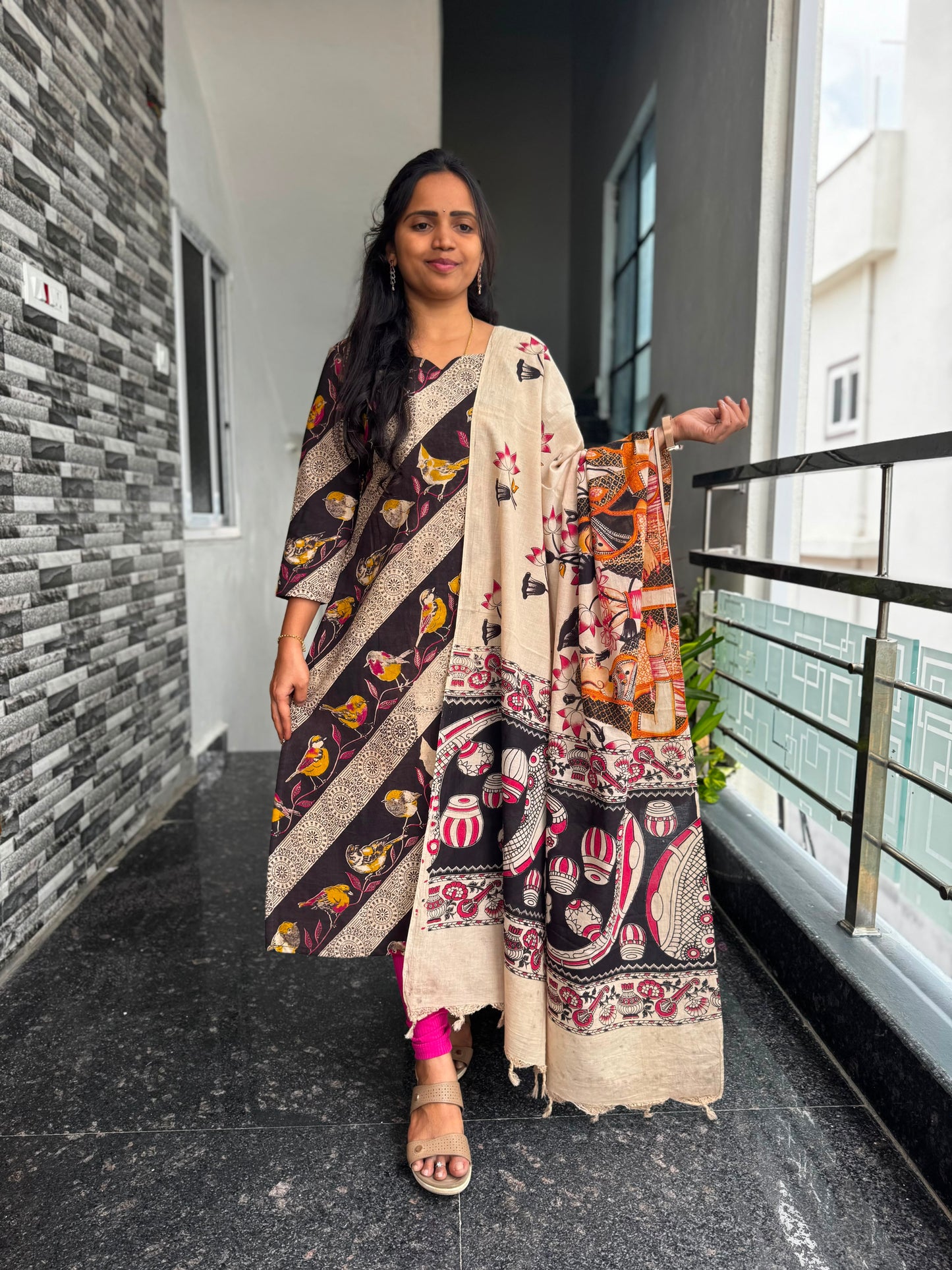 Black bird Kalamkari 2-Piece Set