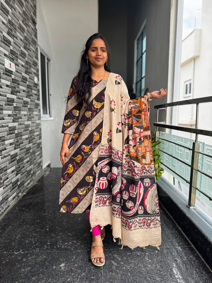 Black bird Kalamkari 2-Piece Set