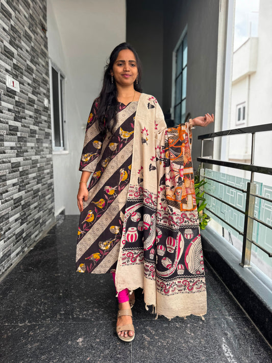 Black bird Kalamkari 2-Piece Set