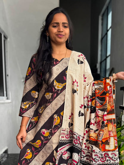 Black bird Kalamkari 2-Piece Set