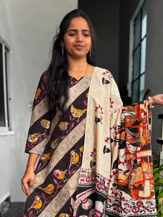 Black bird Kalamkari 2-Piece Set