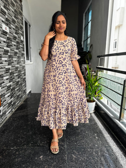 Kalamkari Frock with Lavender Tulips