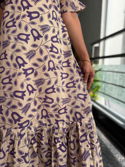 Kalamkari Frock with Lavender Tulips