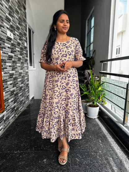 Kalamkari Frock with Lavender Tulips
