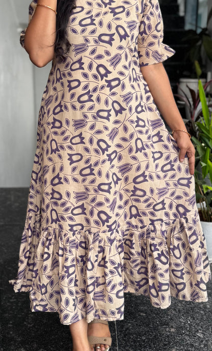 Kalamkari Frock with Lavender Tulips