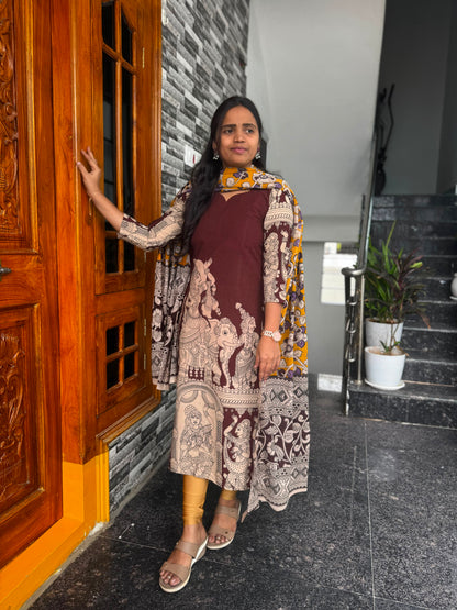 Brown Kalamkari 2-Piece Kurti Set