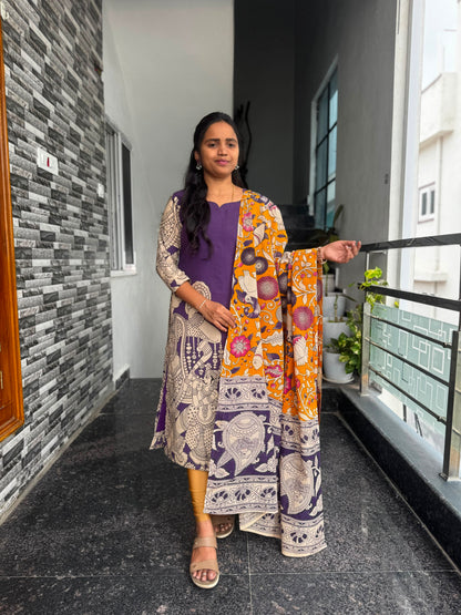 Purple Kalamkari 2-Piece Kurti Set