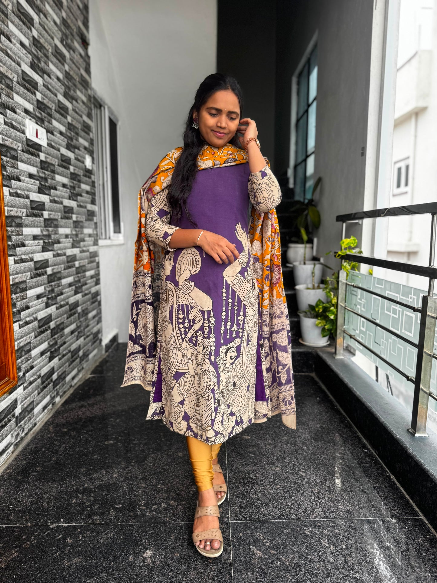 Purple Kalamkari 2-Piece Kurti Set