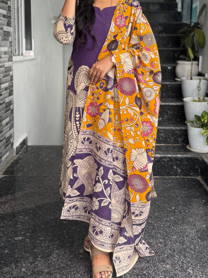 Purple Kalamkari 2-Piece Kurti Set