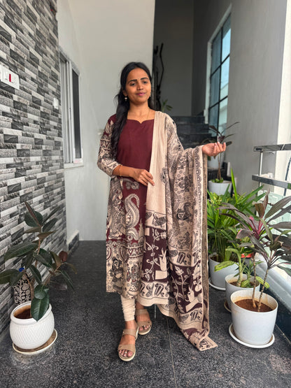 Brown Kalamkari 2-Piece Kurti Set