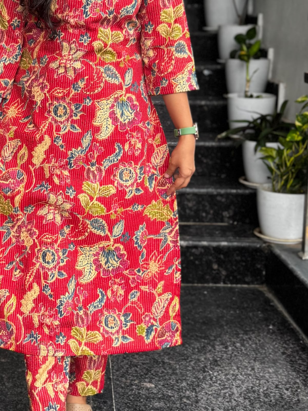 Red Kantha Work Co-ord Set