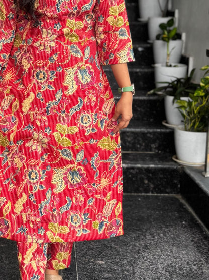 Red Kantha Work Co-ord Set