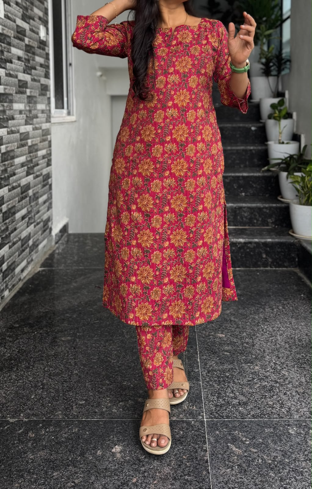 Pink Kantha Work Co-ord Set