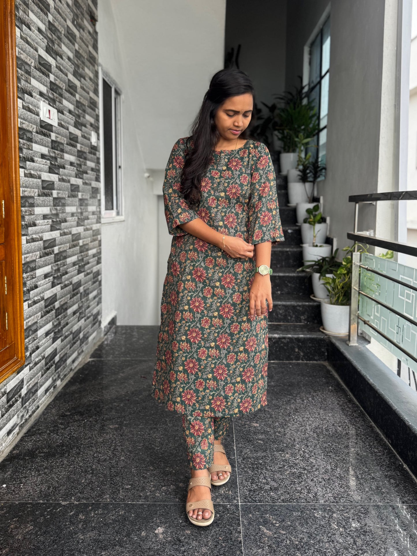 Green Kantha Work Co-ord Set