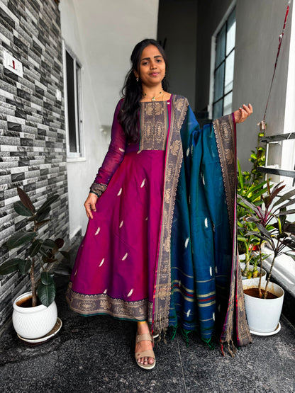 Magenta Narayanpet Anarkali with Lotus Border 2-Piece Set