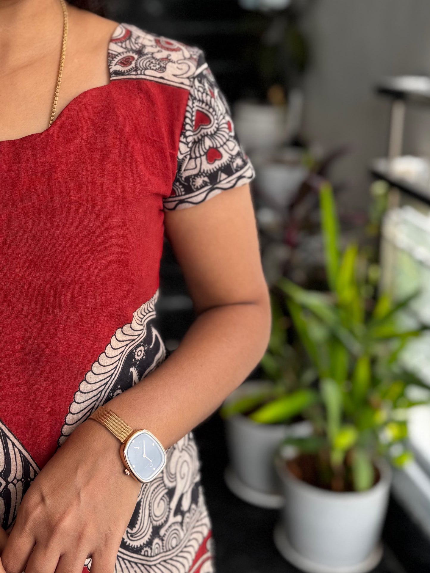 Red & Black Kalamkari Screen Print Straight Cut Kurta