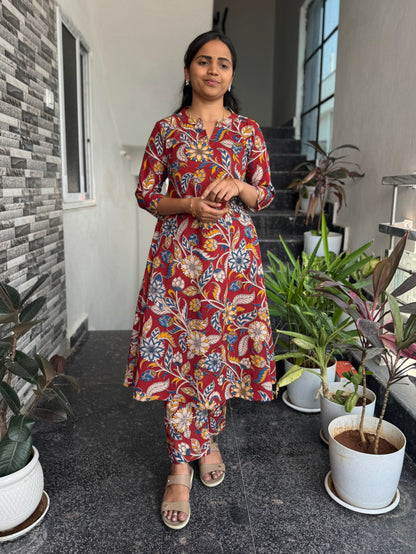 Red Multicolour Kalamkari Co-ord Set