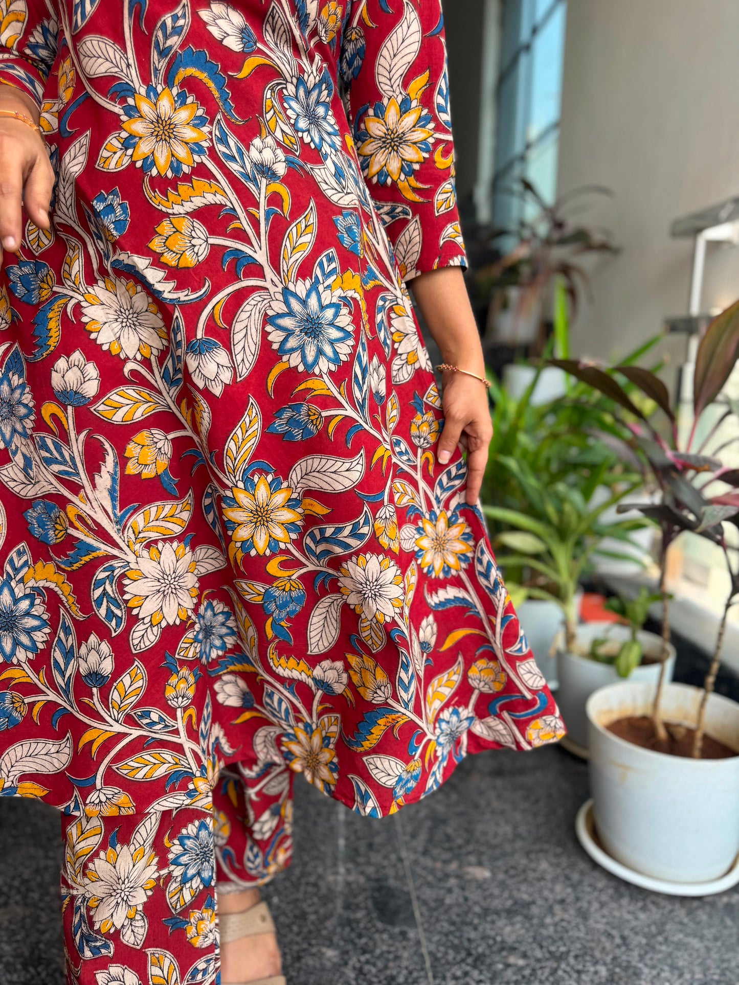 Red Multicolour Kalamkari Co-ord Set