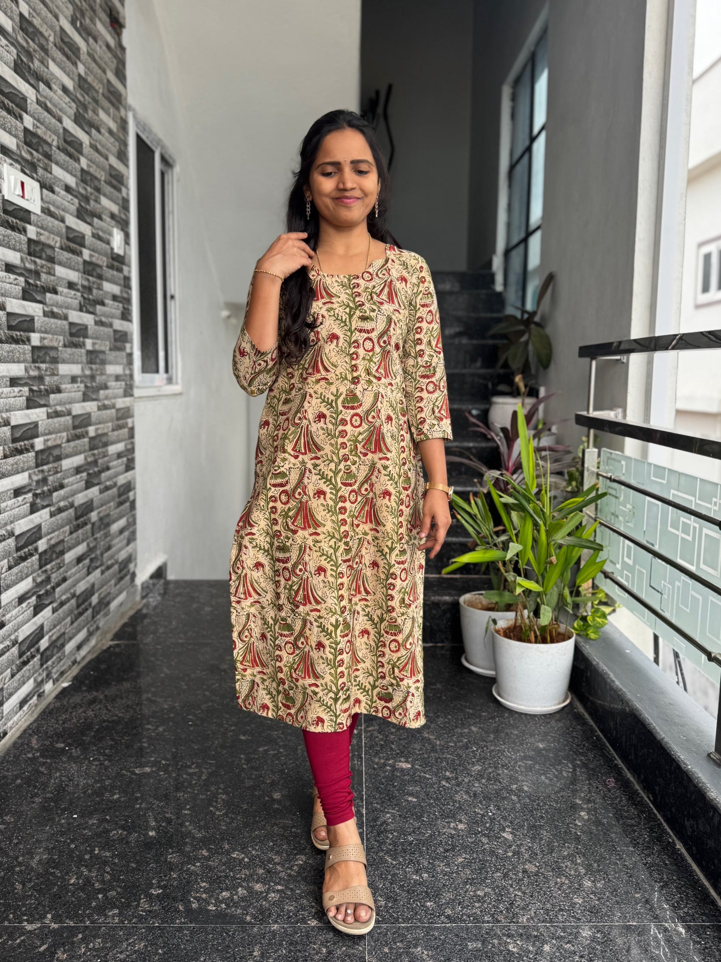 Cream Kalamkari Block Print Straight Cut Kurta