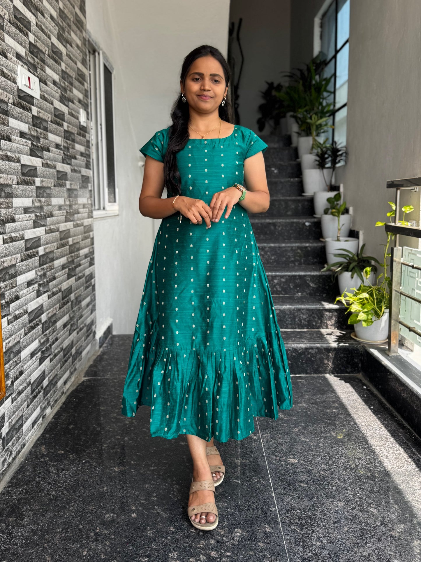 Teal Raw Silk Frock